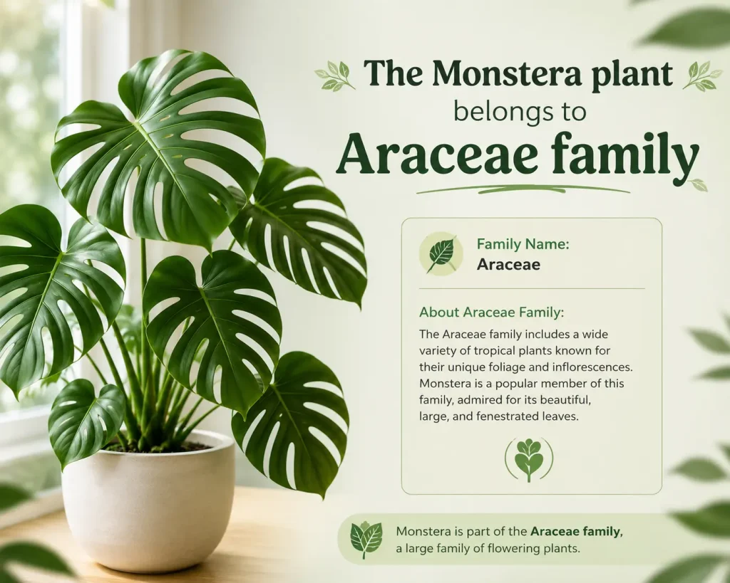 The Monstera plant belongs to Araceae family
